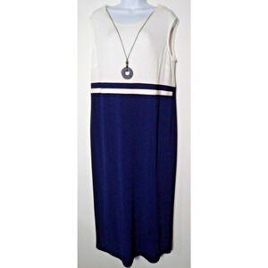 R & M Richards Karen Kwong Maxi Dress 16 Navy White Nautical Sleeveless Career